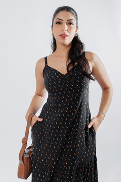31453-VESTIDO LONGO VISCOSE RIVIERA PRETO BOLA - comprar online