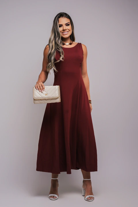 VESTIDO MOLETINHO MARSALA MIDI EVASÊ - CLARA ASSIS