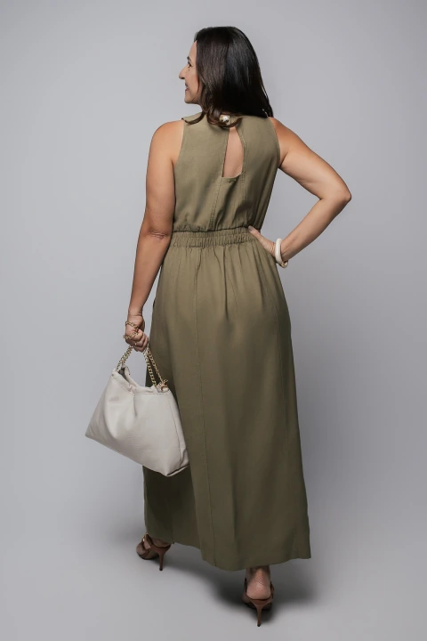 VESTIDO LONGO SENSORIALE COM BOTÕES FRONTAIS VERDE - CLARA ASSIS