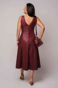 VESTIDO EM COURO ECO MARSALA /BLUSA DE TULE-32339 - comprar online