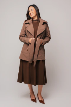 CASACO FEMININO TRENCH MARROM FORRADO - CLARA ASSIS - Loja Clara Assis