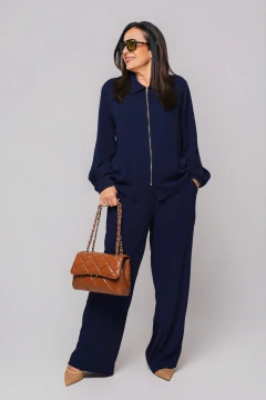CAMISA LYOCELL AZUL MARINHO COM ZÍPER-32276 na internet