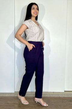 Imagem do 31095-BLUSA LINEN RIVIERA LISTRADO EM HOMUS E BRANCO