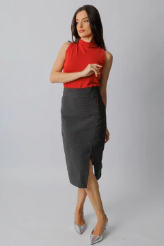 30741-SAIA COM ELASTANO ALFAIATARIA RISCADINHA EM PRETO E MESCLA - loja online