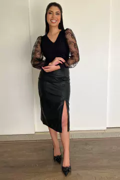 30902-SAIA MIDI LEATHER PRETO COM ELASTANO - comprar online