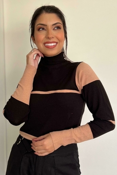 30889-BLUSA TRICOT MODAL LISTRADA EM PRETO E BEGE