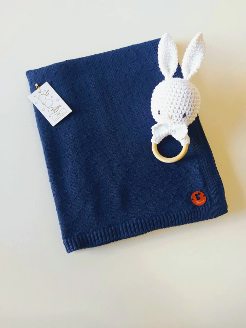 Manta Lana Azul Calada