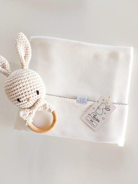 Manta Natural Picot Gris Doble Algodón