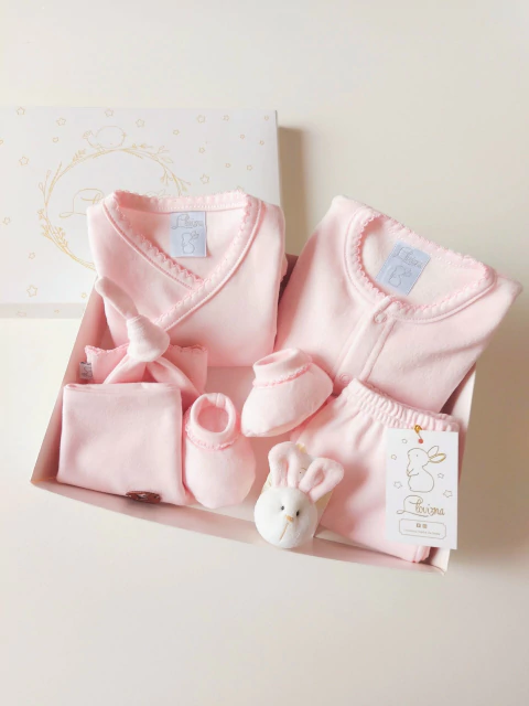 Ajuar Clasic Pima Rosa Liso x7 Piezas