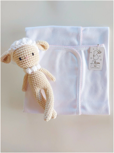 Manta Blanca Picot Rosa Doble Algodón