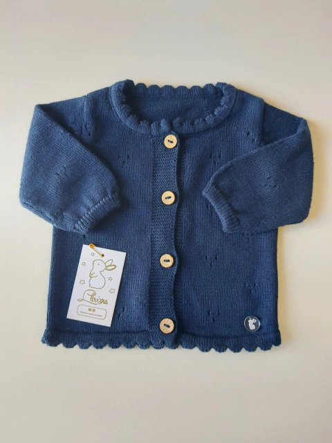 Campera Tejida Hilo Calada Azul