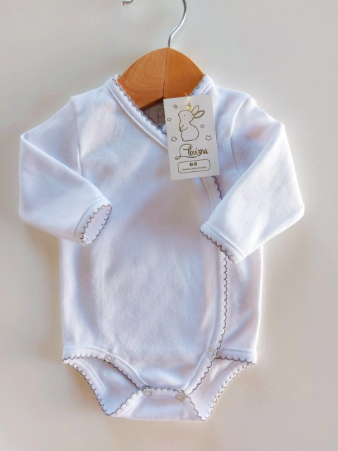 Body Blanco Picot Gris Manga Larga