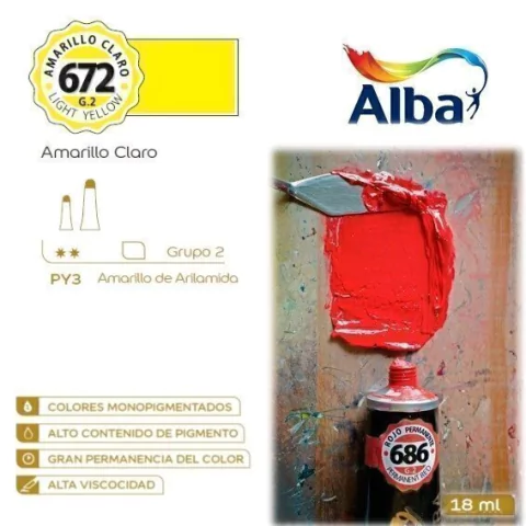 672 G2 Amarillo Claro Óleo Prof Alba x 18ml