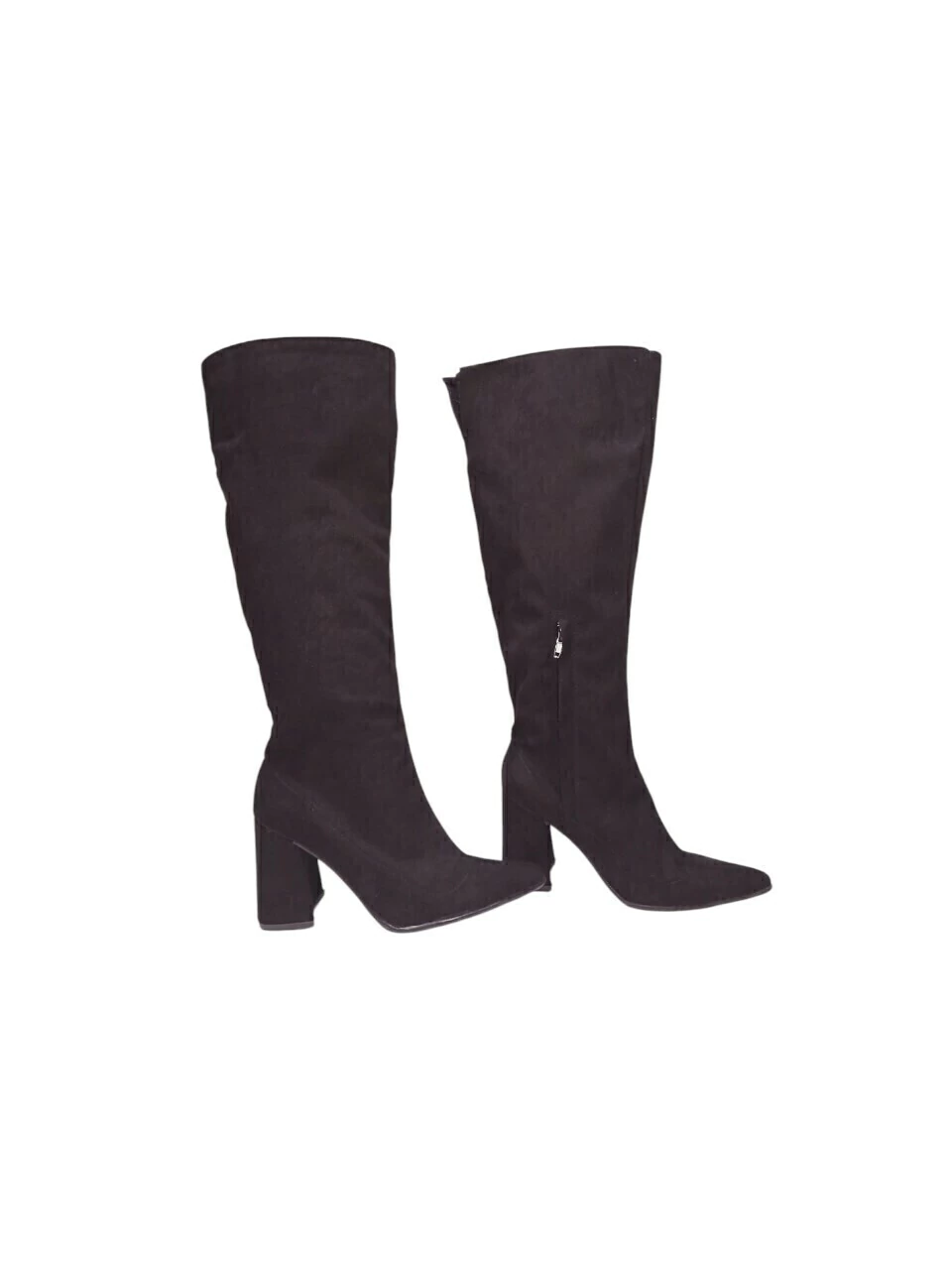Bota Larga semi elastizada con Taco Cuadrado / Negro Gamuza