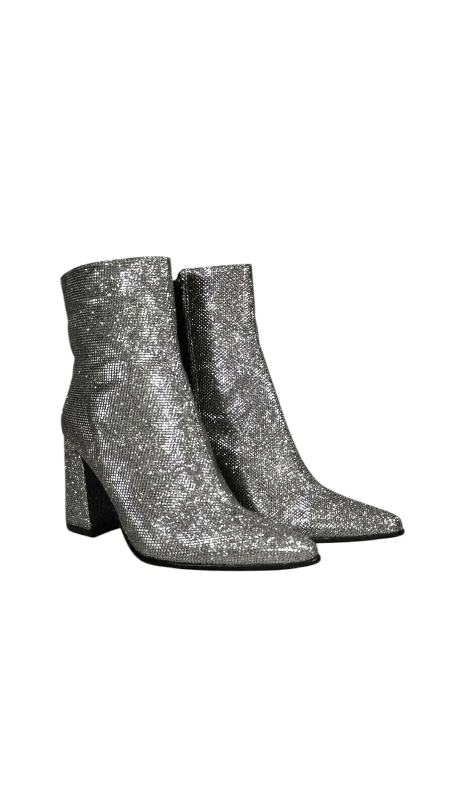 Bota Corta Taco Cuadrado / Glitter Peltre