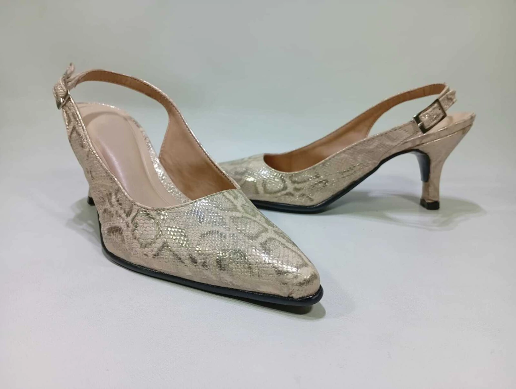 Stiletto Talón Abierto - Taco Punta (Oro Reptil)