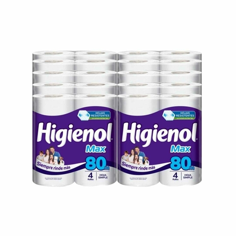Bolsón Papel Higiénico Higienol Max 80m 10 packs de 4 unidades