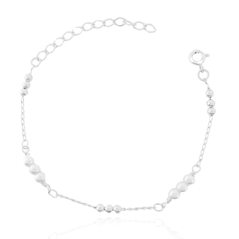 Pulseira Pérolas e Bolinhas Banhada a Prata