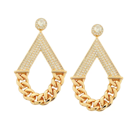 Brinco V Cravejado e Correntes Banhado a Ouro