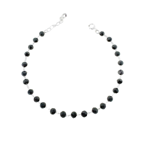 Pulseira Pedrinhas Pretas Banhada a Prata