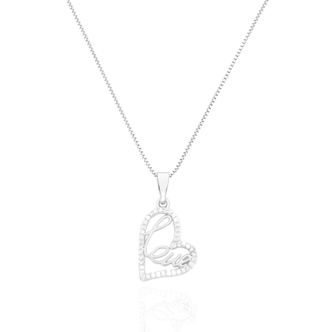 Colar Coração Love Cravejado Banhado a Prata