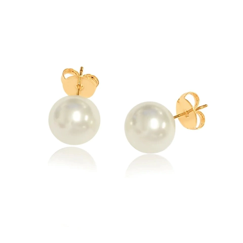 Brinco Pérola Tradicional 8 mm Banhado a Ouro