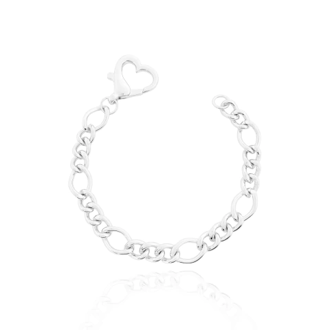 Pulseira Elos 3x1 Com Fecho de Coração Banhada a Prata