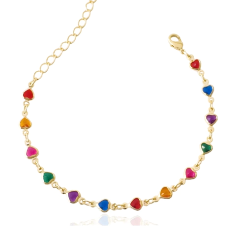 Pulseira Coraçõezinhos Colors Banhada a Ouro