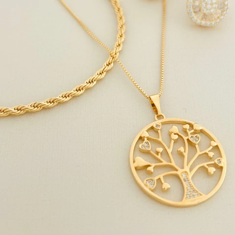Colar Mandala Árvore da Vida Com Zircônias Banhado a Ouro - comprar online