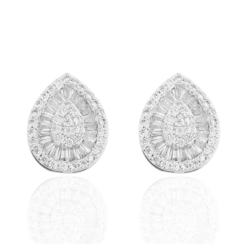 Brinco Gota Luxo Cravejada Cristal Banhado a Prata