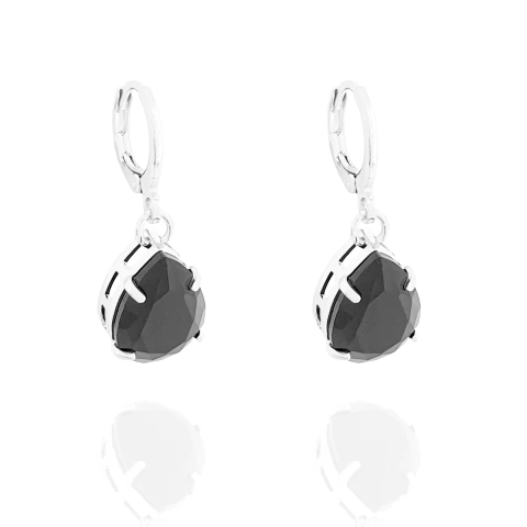 Brinco Argolinha Click Gota Zircônia Preta Banhado a Prata