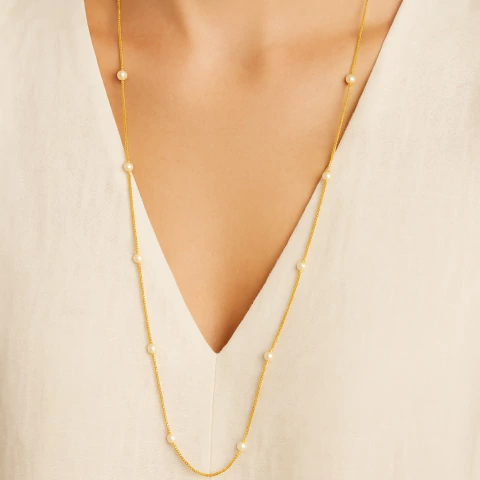 Colar Longo Com Pérolas Banhado a Ouro - comprar online