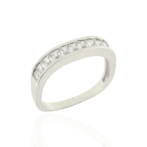 Anel Quadrado Navetes Cristal Banhado a Prata