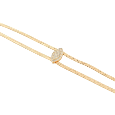 Pulseira Fio Alemão Duplo e Elipse Cravejado Banhada a Ouro