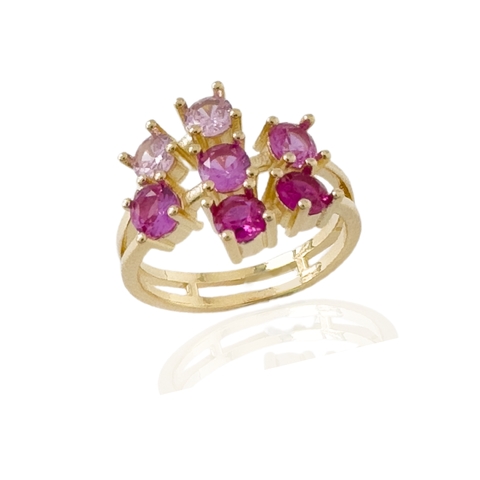 Anel Zircônias Tons De Rosa Banhado a Ouro