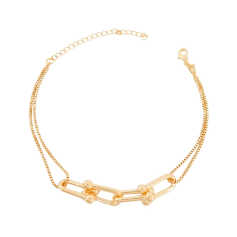 Pulseira Dupla Trabalhada Banhada a Ouro - comprar online