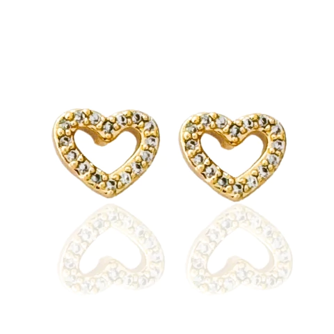Brinco Coração Com Zircônias Cristais Banhado a Ouro