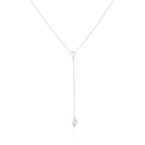 Colar Gravatinha Ponto de Luz e Coraçãozinho Banhado a Prata