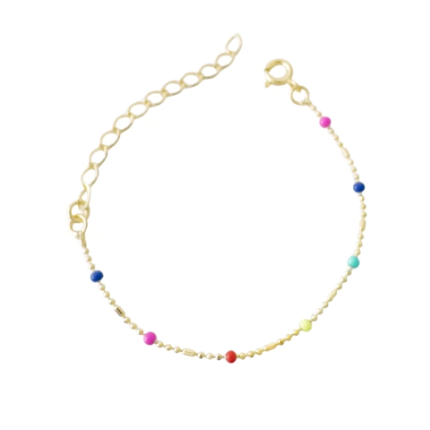 Pulseira Infantil Bolinhas Coloridas Banhada a Ouro