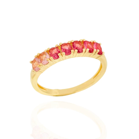 Anel Zircônias Ovais Rosa Banhado a Ouro