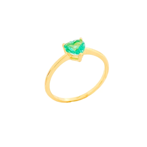 Anel Delicado Coração Verde Turmalina Banhado a Ouro