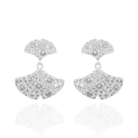 Brinco Dois Leques Cravejados Banhado a Prata