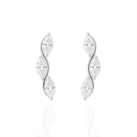 Brinco Ear Cuff Três Zircônias Elipses Banhado a Prata