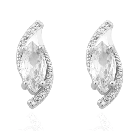 Brinco Trabalhado Com Navete Cristal Banhado a Prata