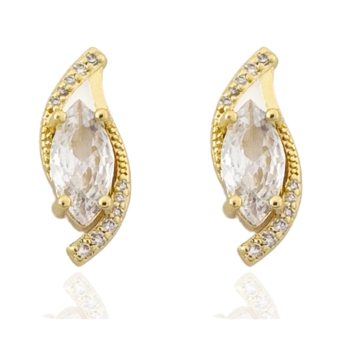 Brinco Trabalhado Com Navete Cristal Banhado a Ouro