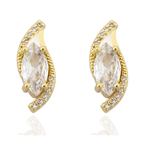 Brinco Trabalhado Com Navete Cristal Banhado a Ouro