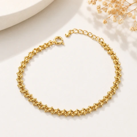 Pulseira Elos Trabalhados Banhada a Ouro