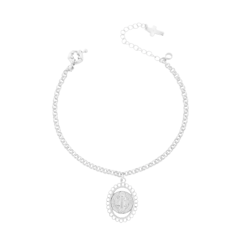 Pulseira Elo Português De São Bento Oval Banhada a Prata - comprar online