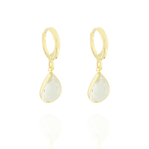 Brinco Argolinha Click Gotinha Cristal Banhado a Ouro