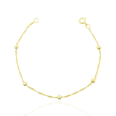 Pulseira Singapura Com Bolinhas Banhada a Ouro